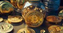 Bitcoins dentro de una Hucha de cristal